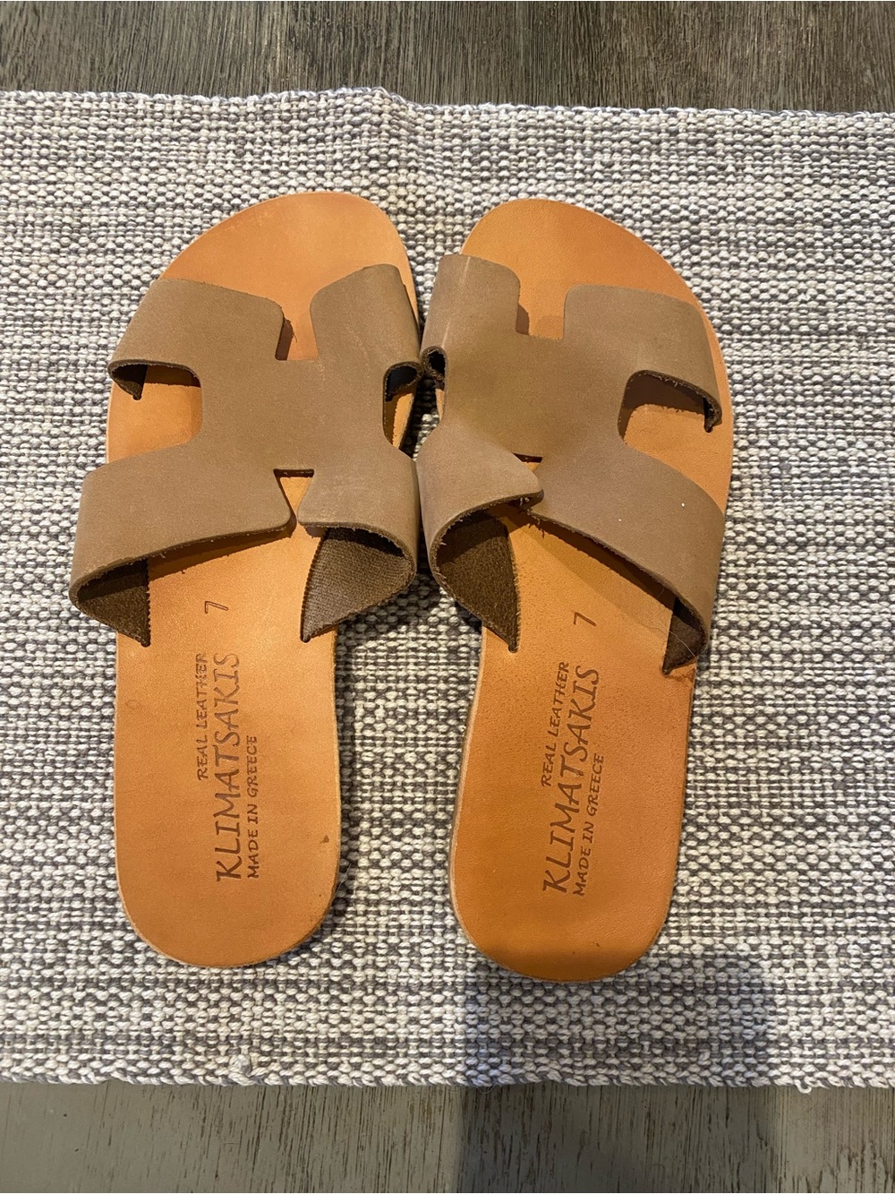 Klimatsakis Brown Leather Slide Sandals